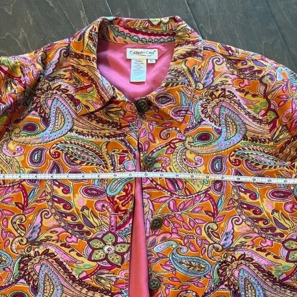 Coldwater Creek Colorful Paisley Jacket Womens Petite Large Beaded Button Front - Picture 9 of 9